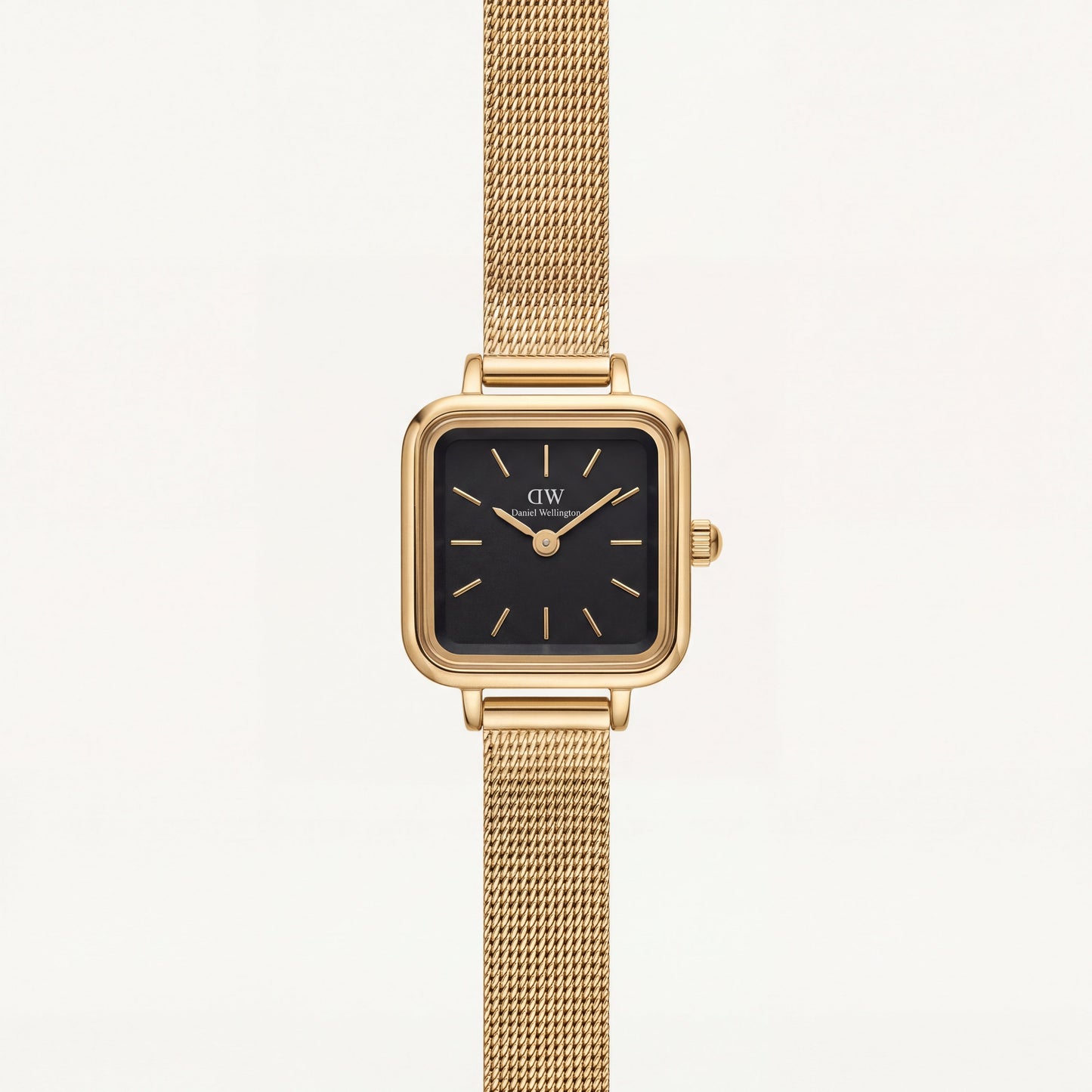 Gold Square Case Black Dial Mesh Strap Watch