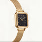 Gold Square Case Black Dial Mesh Strap Watch