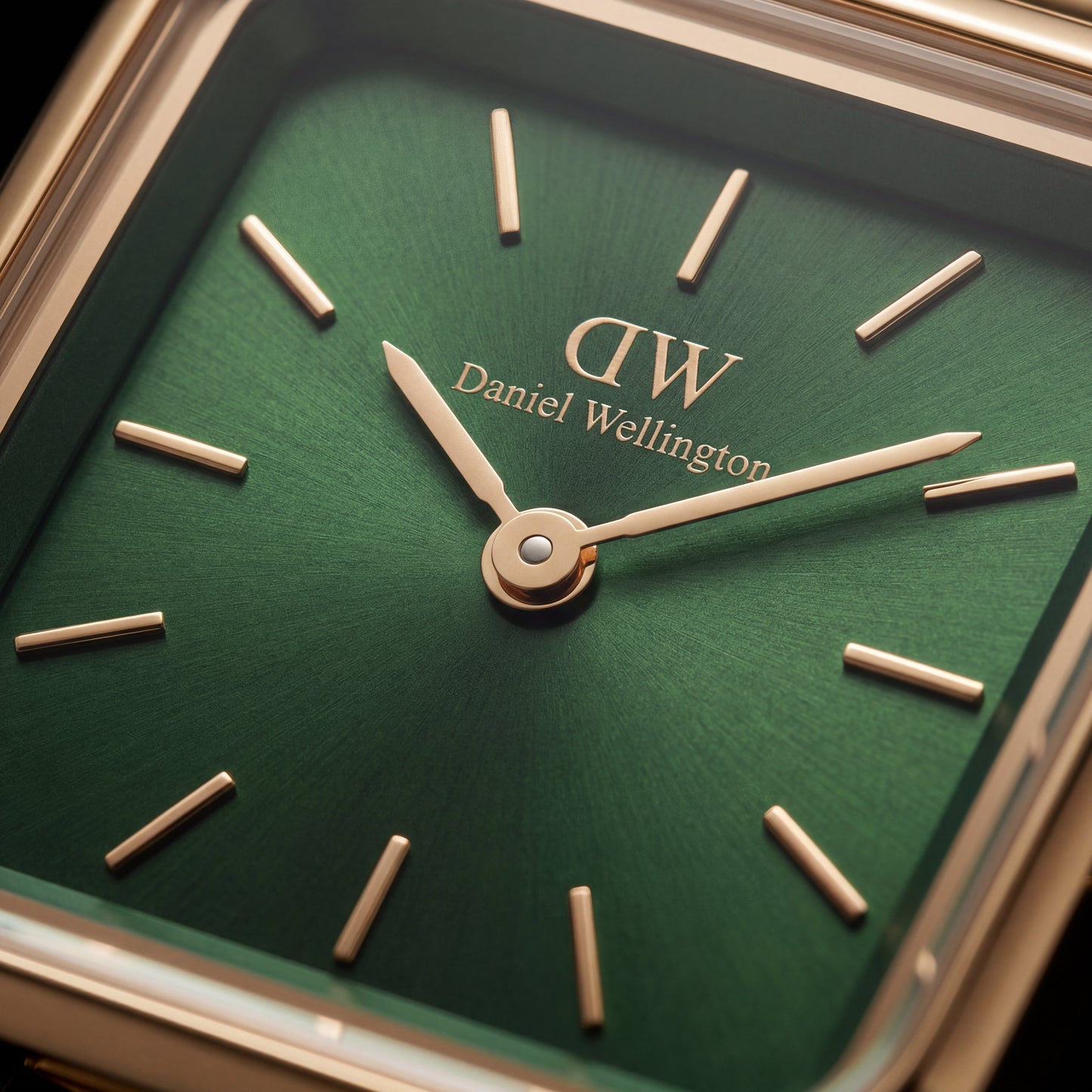 Gold Square Case Emerald Green Dial Mesh Strap Watch