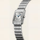 Diamond-Set Rectangular Silver Dial Roman Numeral Steel Bracelet Watch – Women