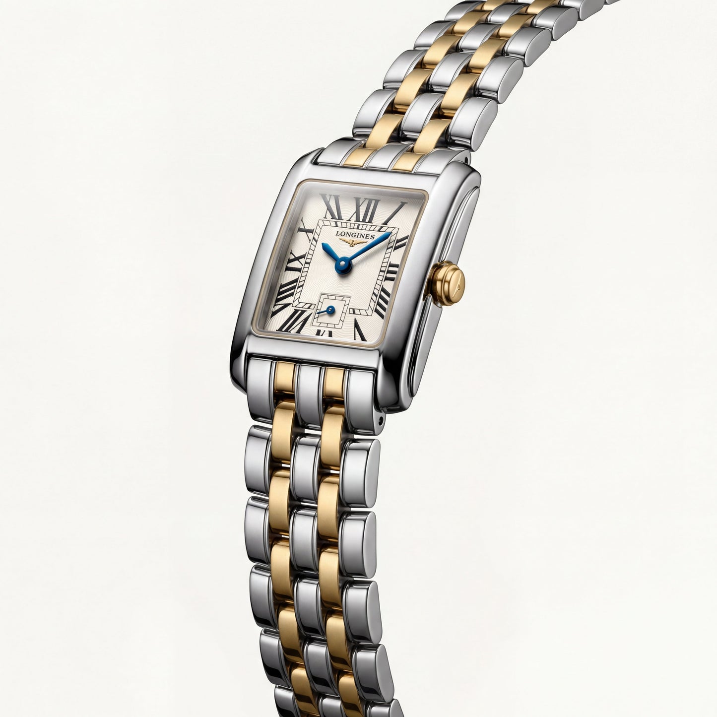 Two-Tone Rectangular Silver Dial Roman Numeral Steel Bracelet Watch – Women