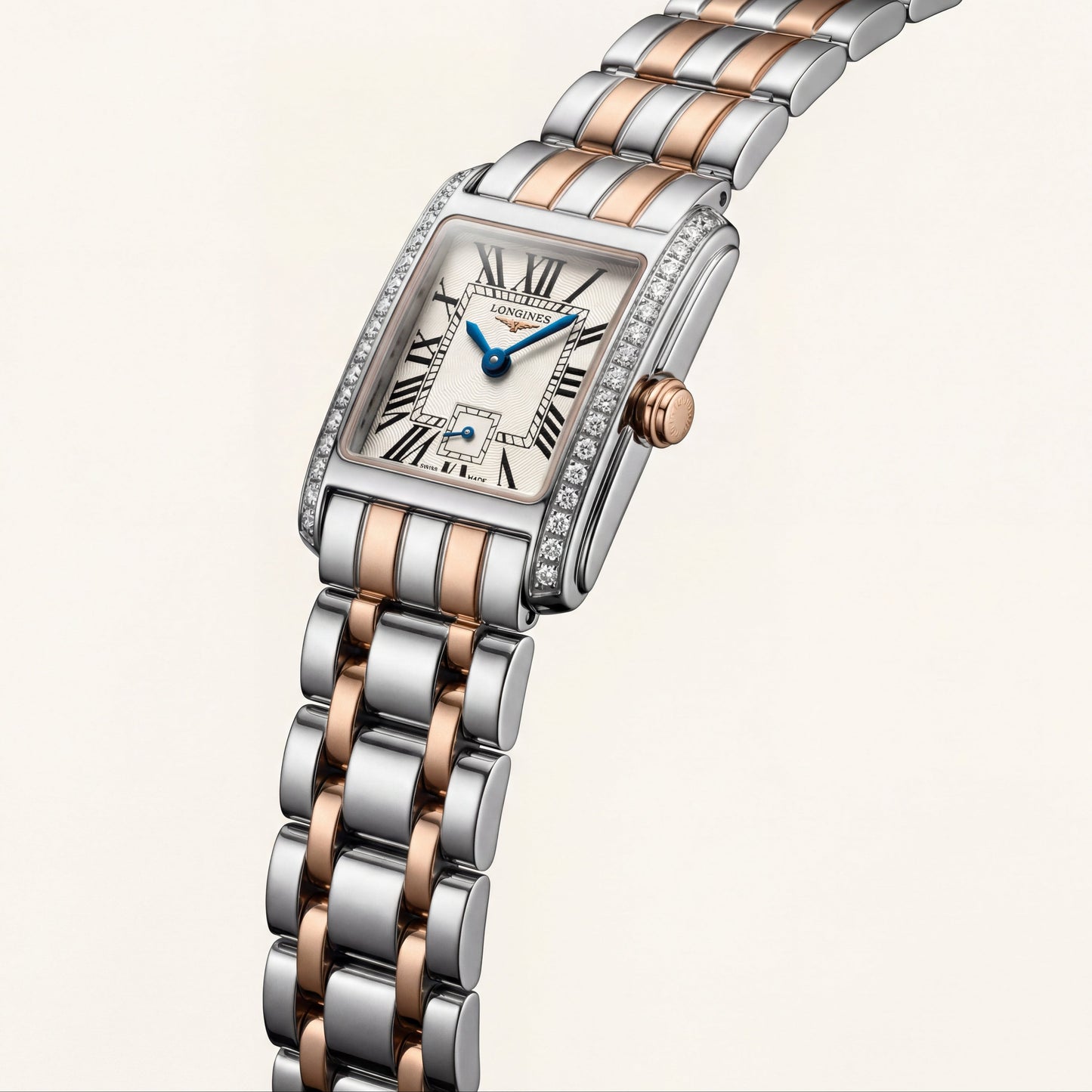Diamond-Set Two-Tone Rectangular Roman Dial Steel Bracelet Watch – Women