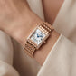 Rose Gold Diamond-Set Rectangular Mother-of-Pearl Roman Dial Luxury Bracelet Watch – Women