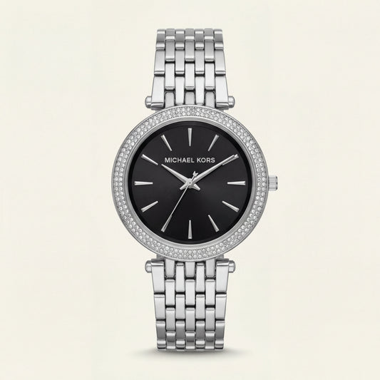 Stainless Steel Crystal Bezel Black Dial Luxury Bracelet Watch – Women