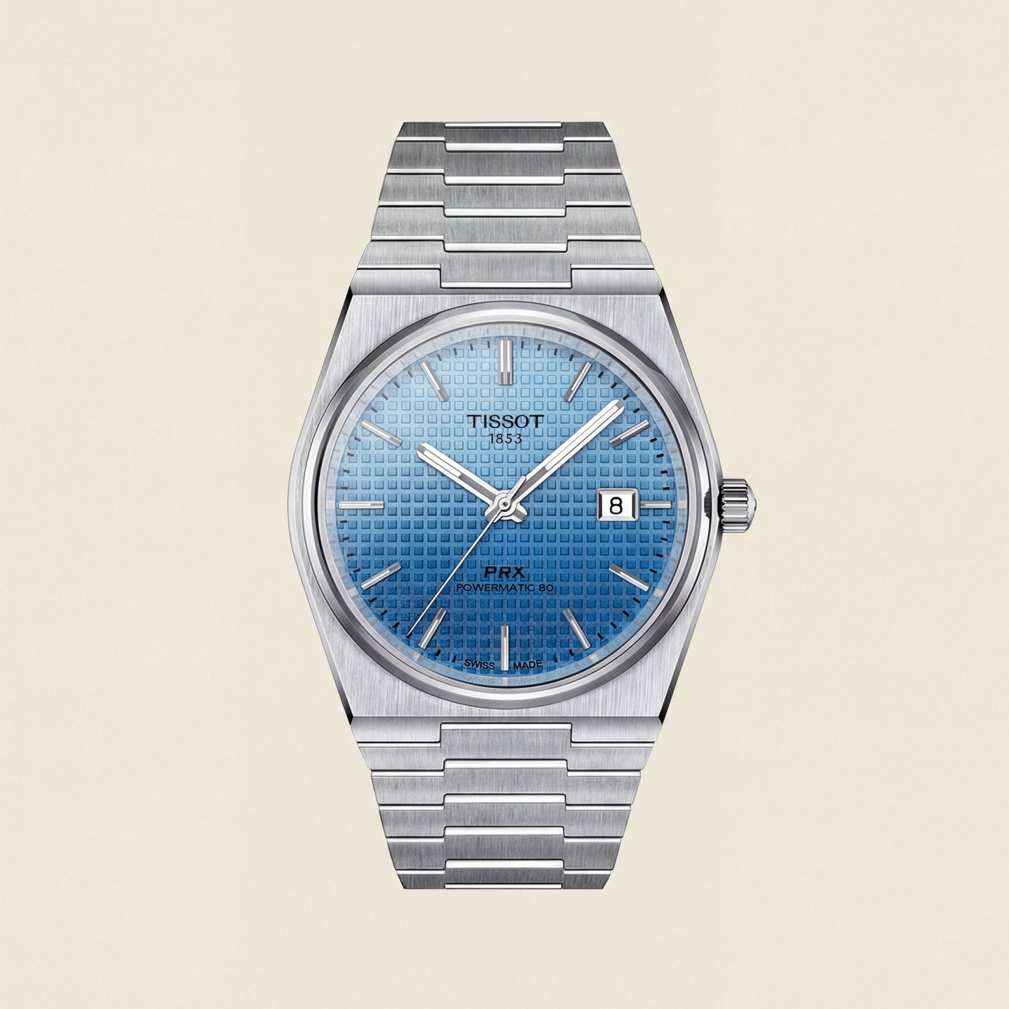 Steel Blue Textured Dial Integrated Bracelet Luxury Watch – Men
