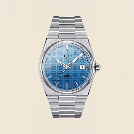 Steel Blue Textured Dial Integrated Bracelet Luxury Watch – Men