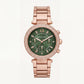 Rose Gold Crystal Bezel Green Chronograph Luxury Bracelet Watch – Women