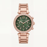Rose Gold Crystal Bezel Green Chronograph Luxury Bracelet Watch – Women