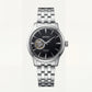 Silver Stainless Steel Case Black Sunburst Dial Open-Heart Automatic Luxury Bracelet Watch – Men