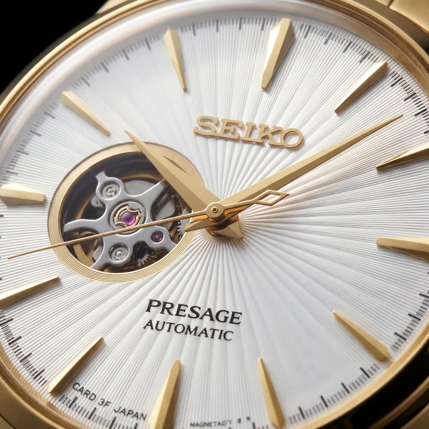 Gold Stainless Steel Case White Sunburst Dial Open-Heart Automatic Luxury Bracelet Watch – Men