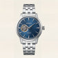 Silver Stainless Steel Case Blue Sunburst Dial Open-Heart Automatic Luxury Bracelet Watch – Men