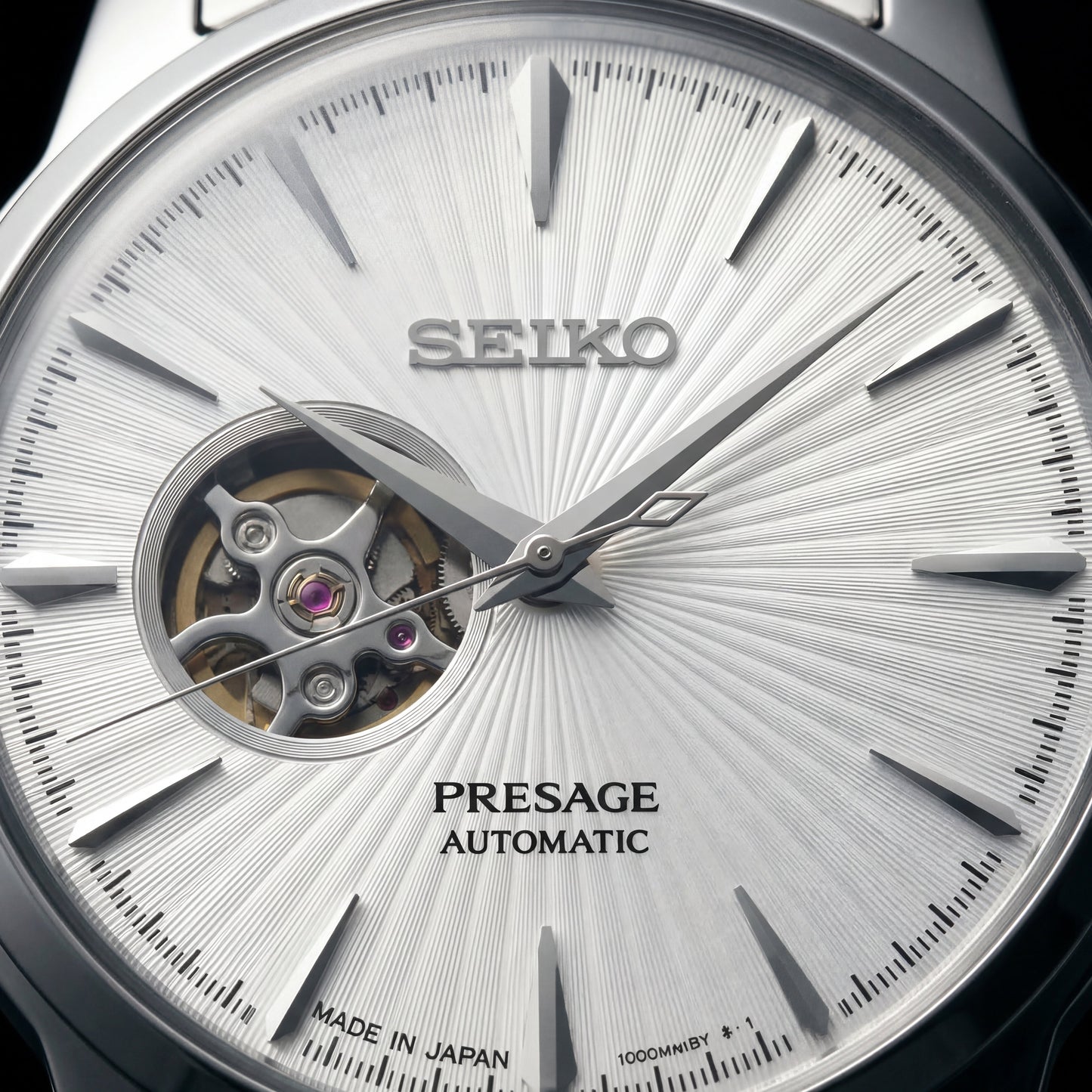 Silver Stainless Steel Case Silver Sunburst Dial Open-Heart Automatic Luxury Bracelet Watch – Men
