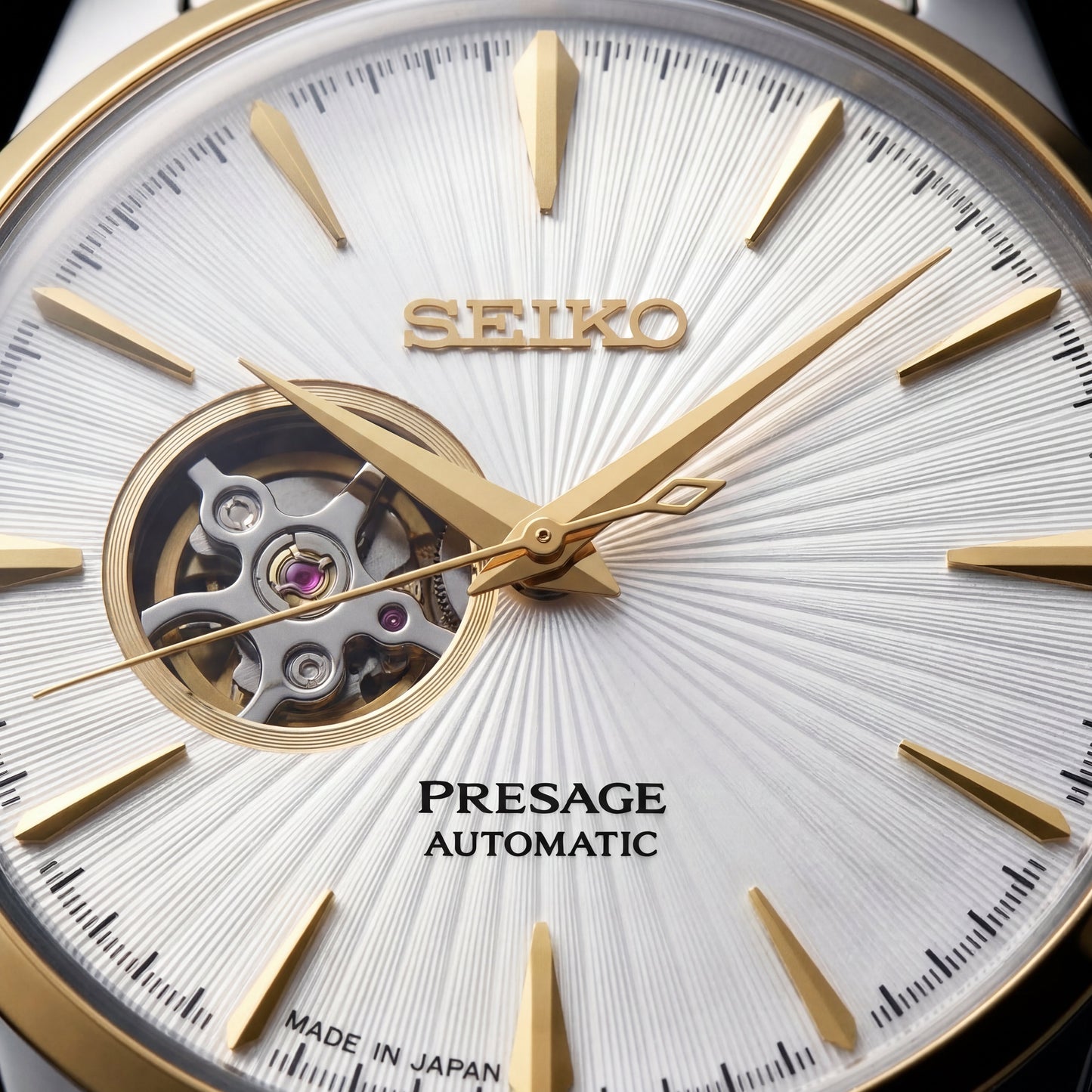 Two-Tone Gold & Silver Stainless Steel Case White Sunburst Dial Open-Heart Automatic Luxury Bracelet Watch – Men