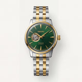 Two-Tone Gold & Silver Stainless Steel Case Emerald Green Sunburst Dial Open-Heart Automatic Luxury Bracelet Watch – Men