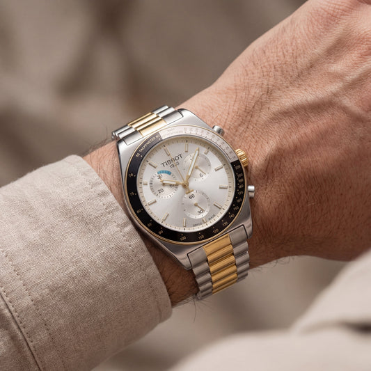 Luxury Two-Tone Stainless Steel Chronograph Tachymeter Silver Dial Premium Bracelet Watch – Men