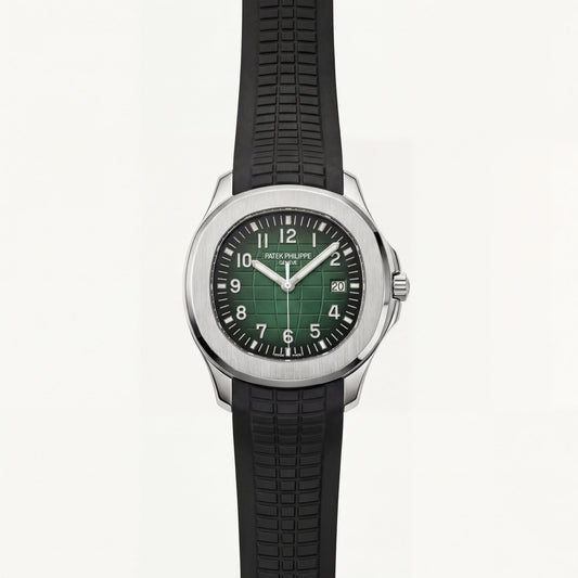 Luxury Stainless Steel Sport Watch Green Embossed Dial Black Rubber Strap Premium Watch – Men