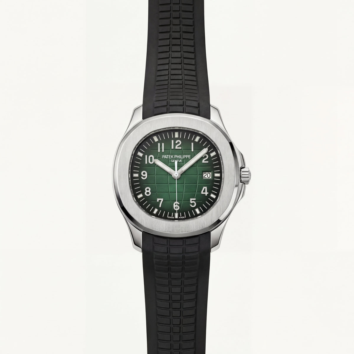 Luxury Stainless Steel Sport Watch Green Embossed Dial Black Rubber Strap Premium Watch – Men