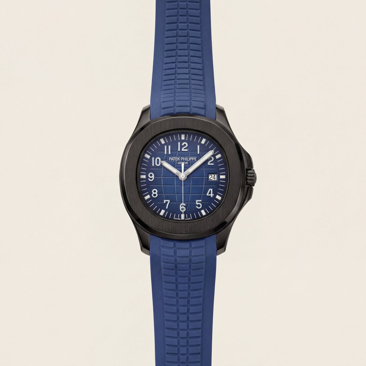 Luxury Black Stainless Steel Sport Watch Blue Embossed Dial Blue Rubber Strap Premium Watch – Men