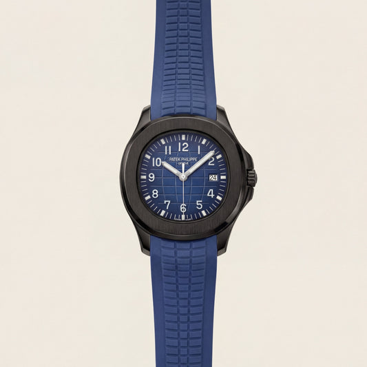 Luxury Black Stainless Steel Sport Watch Blue Embossed Dial Blue Rubber Strap Premium Watch – Men