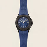Luxury Black Stainless Steel Sport Watch Blue Embossed Dial Blue Rubber Strap Premium Watch – Men