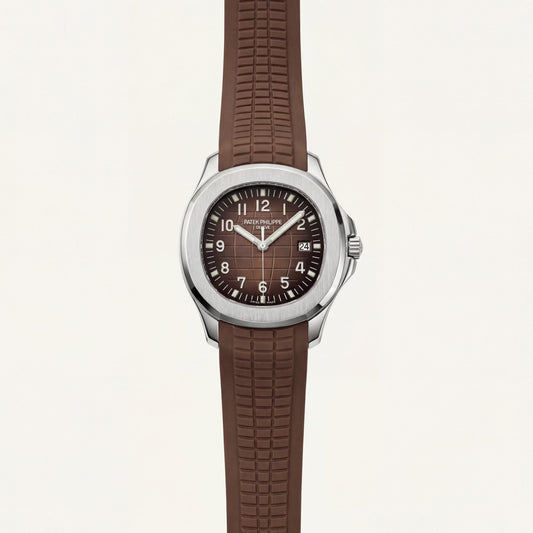 Luxury Stainless Steel Sport Watch Chocolate Brown Embossed Dial Brown Rubber Strap Premium Watch – Men