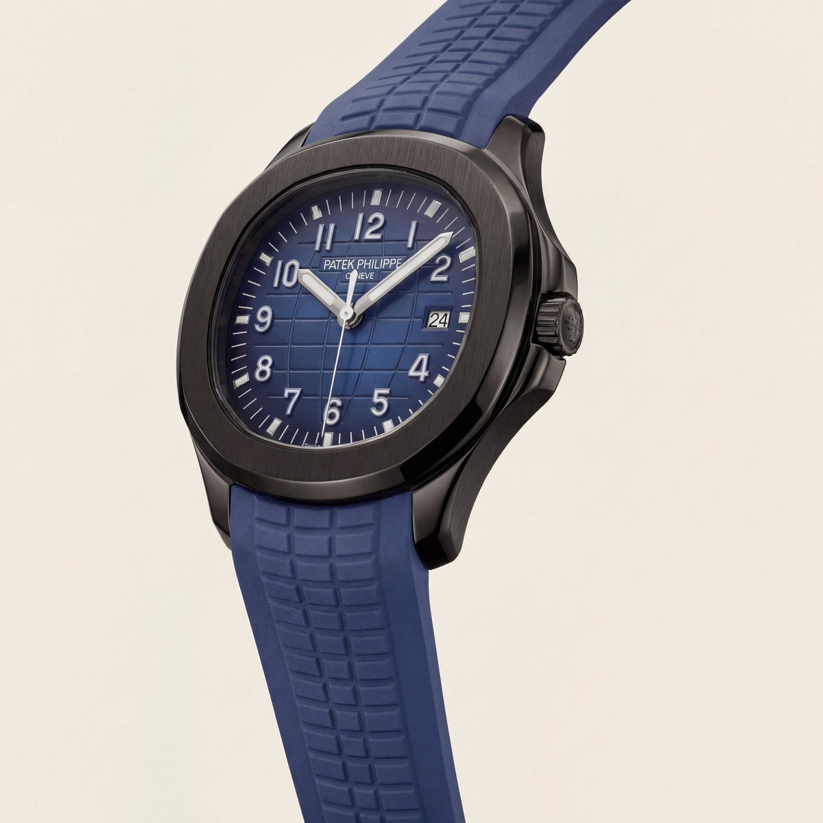 Luxury Black Stainless Steel Sport Watch Blue Embossed Dial Blue Rubber Strap Premium Watch – Men