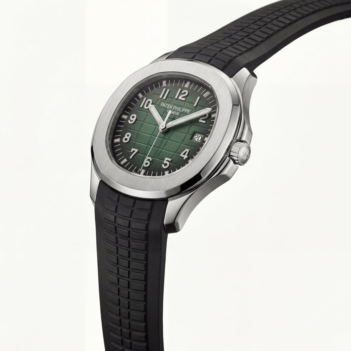 Luxury Stainless Steel Sport Watch Green Embossed Dial Black Rubber Strap Premium Watch – Men