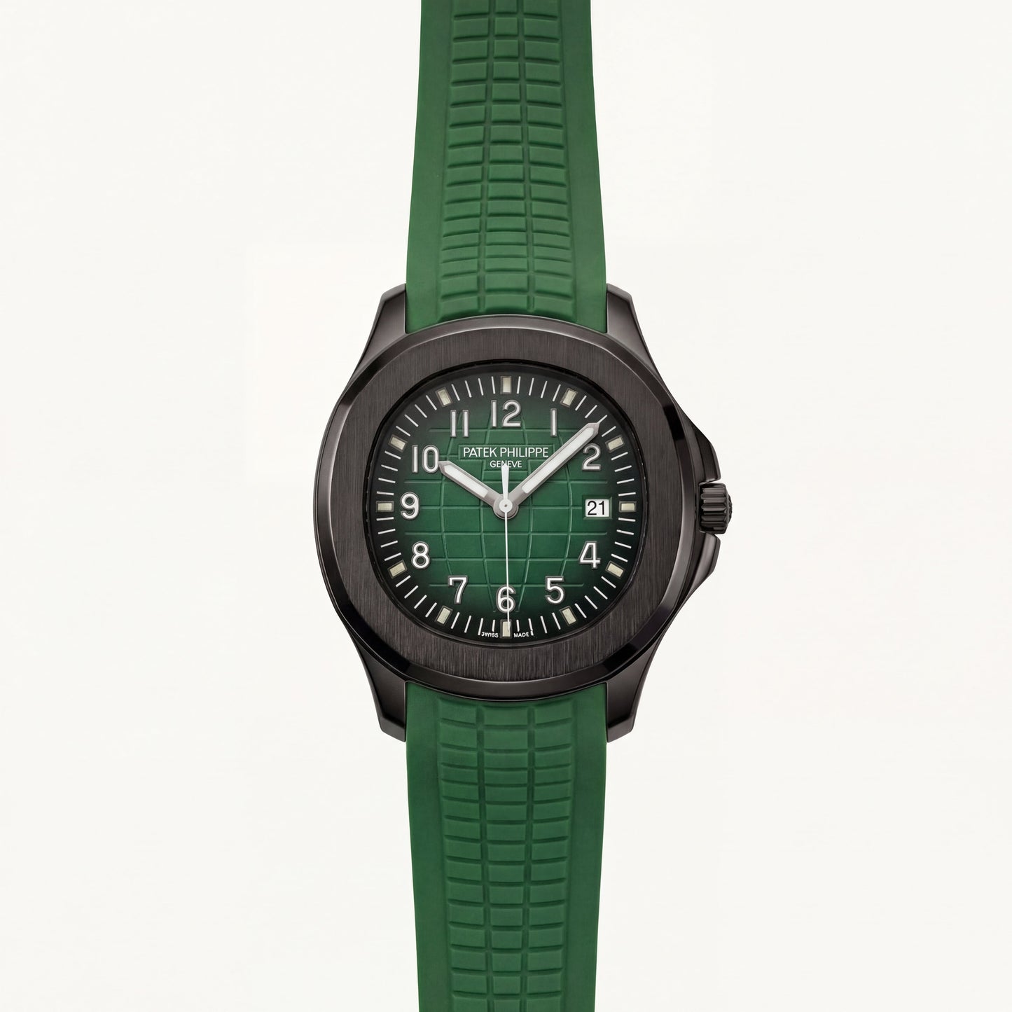 Luxury Green Sport Watch Black Stainless Steel Case Green Textured Dial Premium Rubber Strap Watch – Men