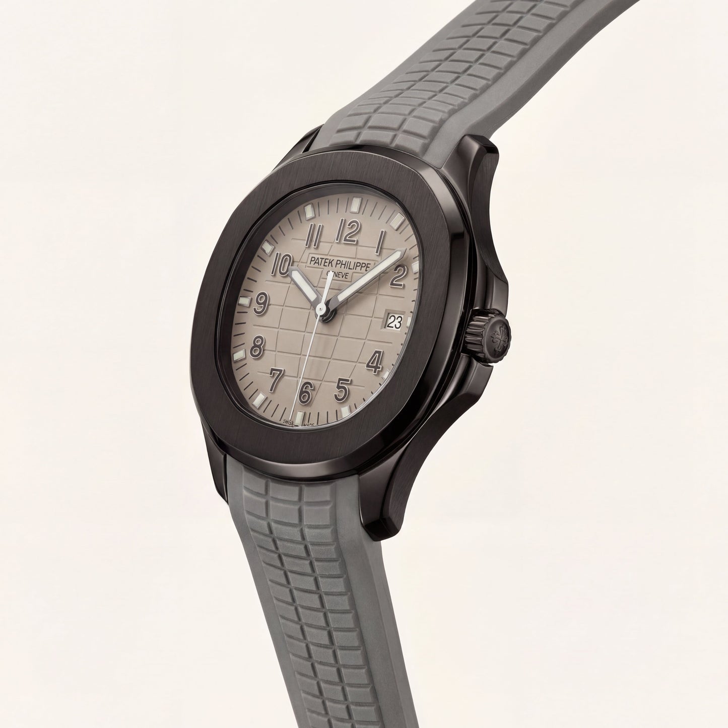Luxury Grey Sport Watch Matte Black Steel Case Sand Textured Dial Grey Rubber Strap Premium Watch – Men