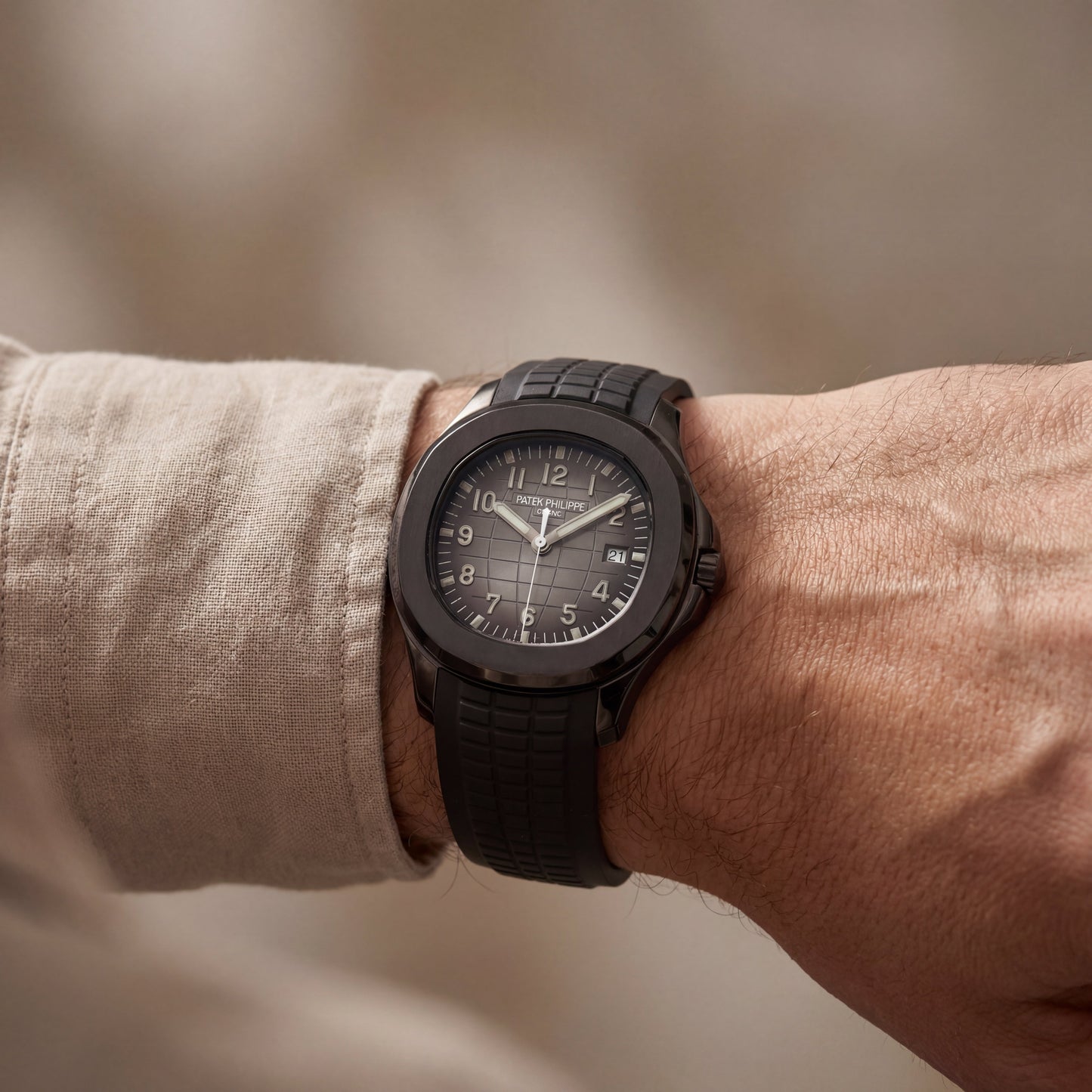 Luxury Black Sport Watch Matte Black Steel Case Charcoal Grid Dial Premium Rubber Strap Watch – Men