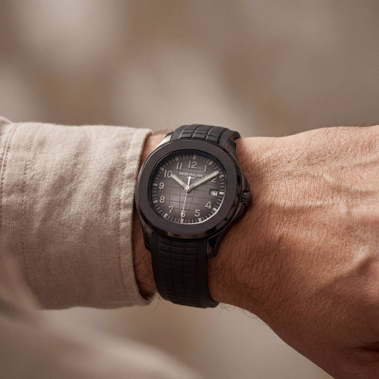 Luxury Black Sport Watch Matte Black Steel Case Charcoal Grid Dial Premium Rubber Strap Watch – Men