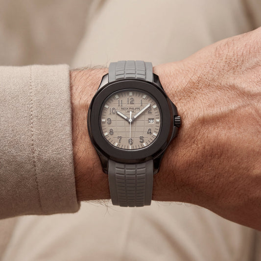 Luxury Grey Sport Watch Matte Black Steel Case Sand Textured Dial Grey Rubber Strap Premium Watch – Men