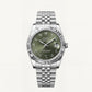 Luxury Silver Stainless Steel Watch Fluted Bezel Olive Green Sunburst Dial Arabic Numerals Jubilee Bracelet Premium Automatic Watch – Men