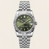 Luxury Silver Stainless Steel Watch Fluted Bezel Green Sunburst Dial Jubilee Bracelet Premium Automatic Watch – Men