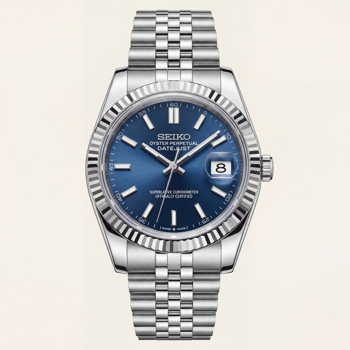 Luxury Stainless Steel Watch Fluted Bezel Blue Sunburst Dial Jubilee Bracelet Premium Automatic Date Watch – Men