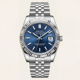 Luxury Stainless Steel Watch Fluted Bezel Blue Sunburst Dial Jubilee Bracelet Premium Automatic Date Watch – Men