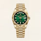 Luxury Gold Stainless Steel Watch Fluted Bezel Emerald Green Sunburst Dial Diamond Markers Day-Date  Watch – Men