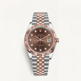 Luxury Two-Tone Stainless Steel Watch Rose Gold Fluted Bezel Chocolate Sunburst Dial Diamond Markers Date Watch – Men