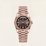 Luxury Rose Gold Stainless Steel Watch Fluted Bezel Chocolate Brown Dial Diamond Markers Day-Date Watch – Men