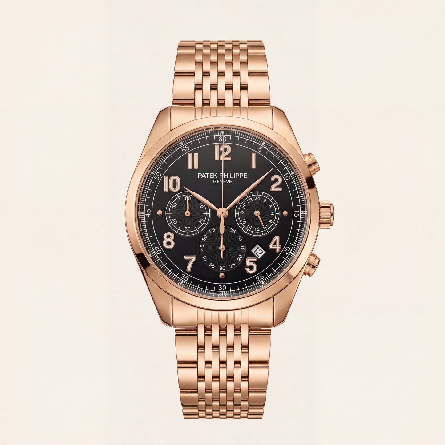 Luxury Rose Gold Stainless Steel Chronograph Watch Black Dial Arabic Numerals Multi-Subdial Date Display – Men