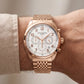 Luxury Rose Gold Stainless Steel Chronograph Watch Silver Dial Arabic Numerals Multi-Subdial Date Display – Men