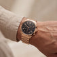 Luxury Rose Gold Stainless Steel Chronograph Watch Black Dial Arabic Numerals Multi-Subdial Date Display – Men