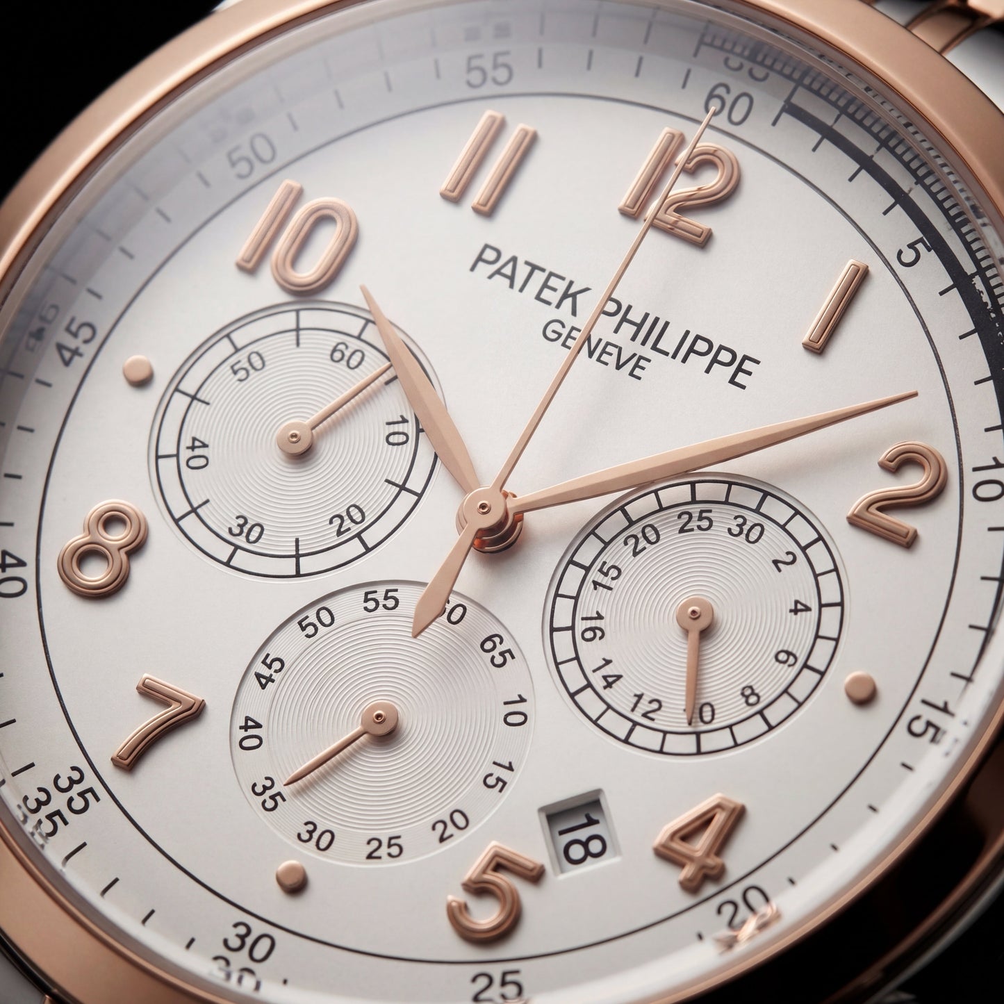 Luxury Two-Tone Stainless Steel Chronograph Watch Rose Gold Bezel Silver Dial Arabic Numerals Multi-Subdial Date Display – Men
