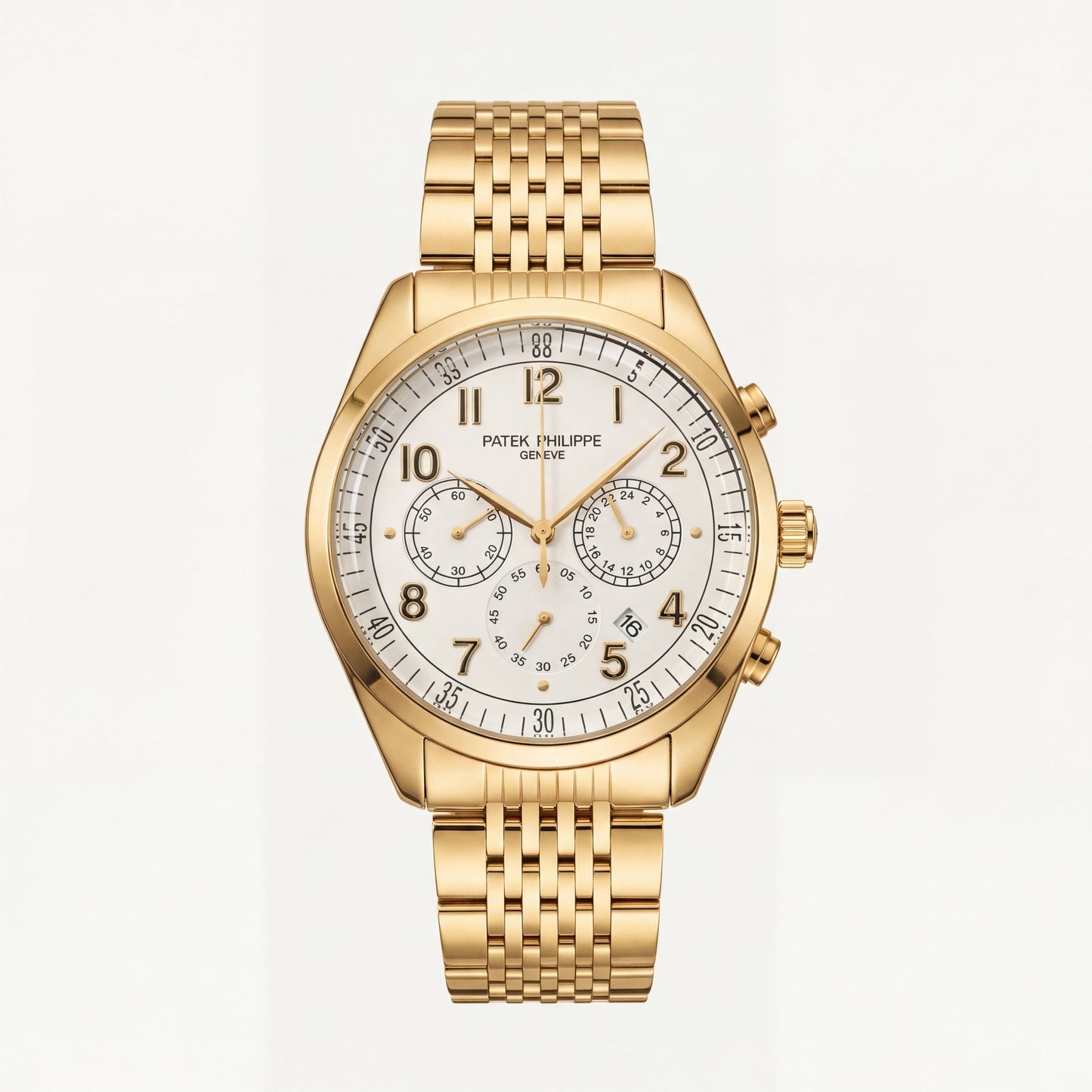 Luxury Gold Stainless Steel Chronograph Watch Silver Dial Arabic Numerals Multi-Subdial Date Display – Men