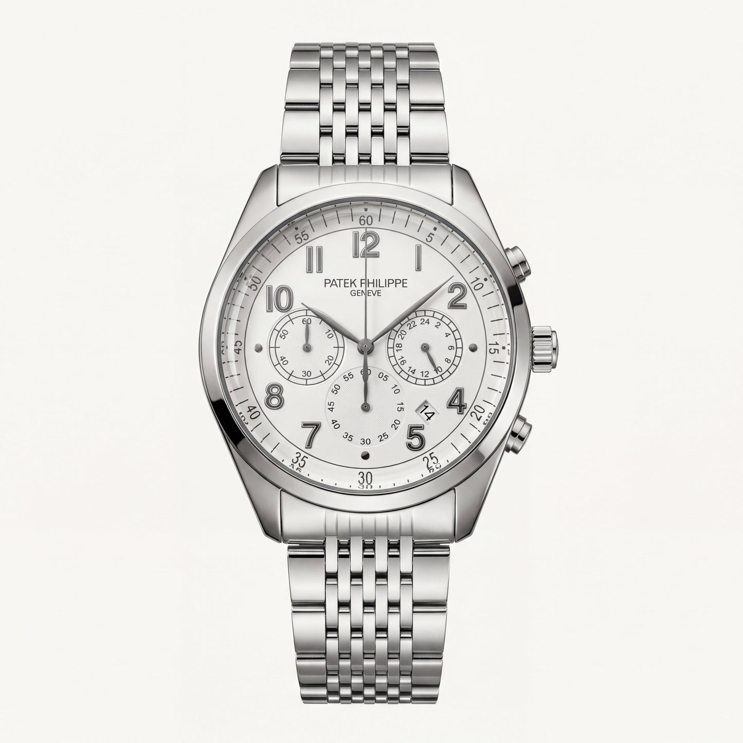 Luxury Silver Stainless Steel Chronograph Watch Silver Dial Arabic Numerals Multi-Subdial Date Display – Men