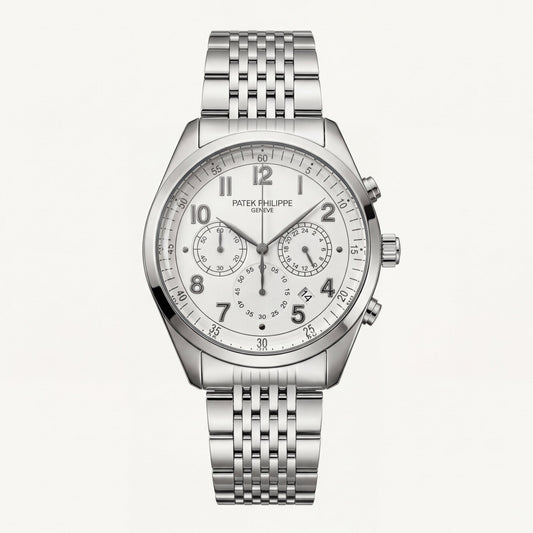 Luxury Silver Stainless Steel Chronograph Watch Silver Dial Arabic Numerals Multi-Subdial Date Display – Men