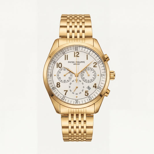 Luxury Gold Stainless Steel Chronograph Watch Silver Dial Arabic Numerals Multi-Subdial Date Display – Men