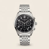 Luxury Silver Stainless Steel Chronograph Watch Black Dial Arabic Numerals Multi-Subdial Date Display – Men