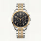 Luxury Two-Tone Stainless Steel Chronograph Watch Gold Bezel Black Dial Arabic Numerals Multi-Subdial Date Display – Men