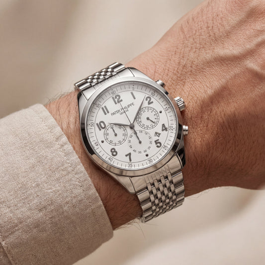 Luxury Silver Stainless Steel Chronograph Watch Silver Dial Arabic Numerals Multi-Subdial Date Display – Men